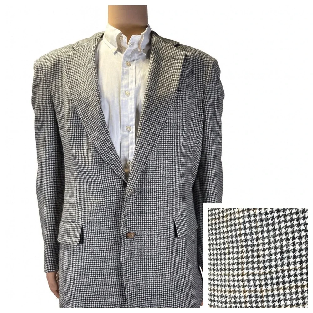 Vintage Tommy Hilfiger Houndstooth Blazer Sport Coat Jacket Mens 42L Made in USA